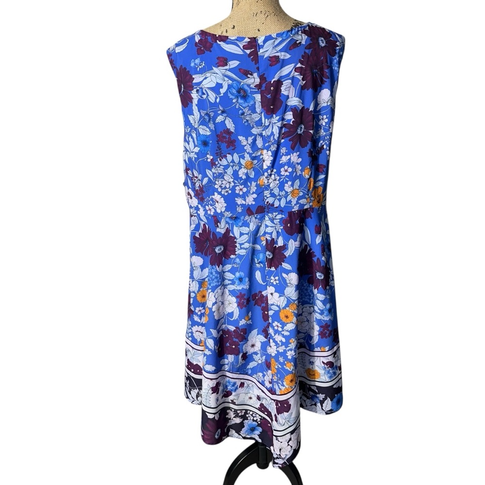 Adrianna Papell Blue Floral Handkerchief-Hem Dress Size 18 - Picture 7 of 11